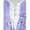 T-shirt Fleuri en Blocs de Couleurs de Grande Taille à Lacets - Violet clair 3X
