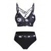 Gothic Tummy Control Tankini Swimsuit Sun Moon Print Lattice Swimwear Set - BLACK L