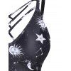 Gothic Tummy Control Tankini Swimsuit Sun Moon Print Lattice Swimwear Set - BLACK L