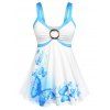 Plus Size Butterfly Print O Ring Corset Style Strap Skirted Tank Top - LIGHT BLUE 4X