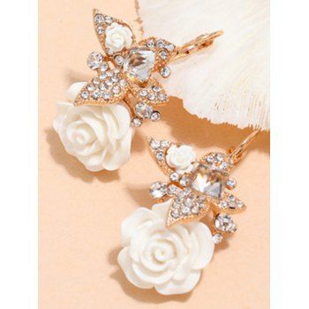 

Rhinestone Artificial Diamond Rose Flower Pattern Resin Earrings, White