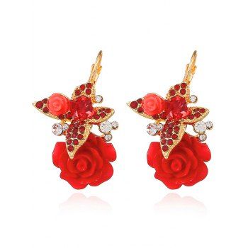 

Rhinestone Artificial Diamond Rose Flower Pattern Resin Earrings, Red
