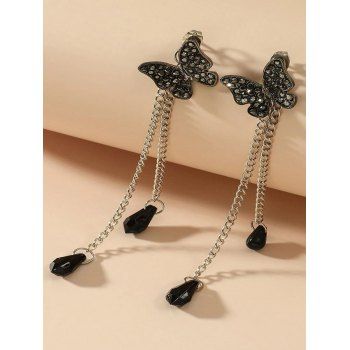 Vintage Waterdrop Chain Tassel Butterfly Pattern Hanging Earrings
