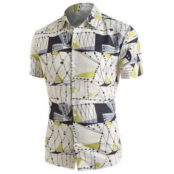 

Short Sleeve Geometric Print Shirt, Multicolor a