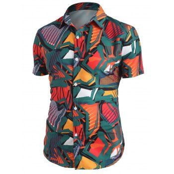 

Geometric Pattern Button Up Shirt, Multicolor a