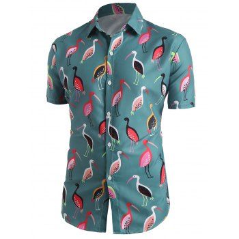 

Flamingo Print Short Sleeve Vacation Shirt, Multicolor a