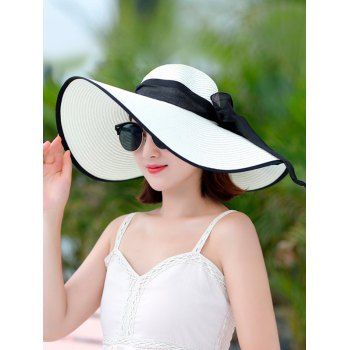 Summer Beach Bowknot Strap Sun Proof Floppy Straw Hat