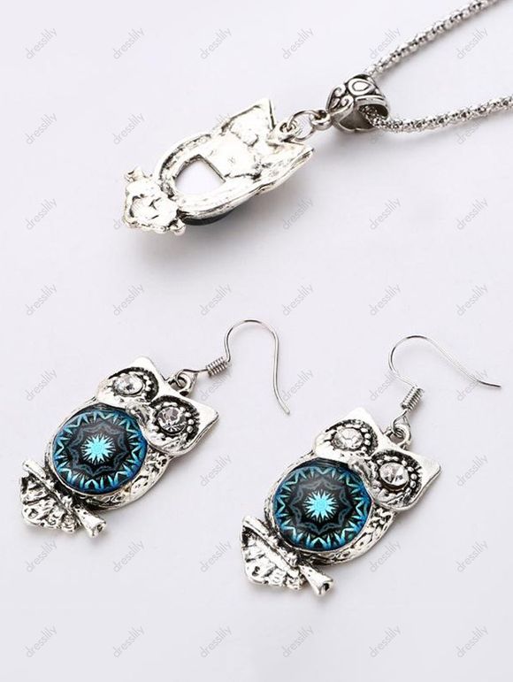 Ensemble de Trois Colliers Boucles d'Oreilles et Bracelets Hibou Vintage - Argent 