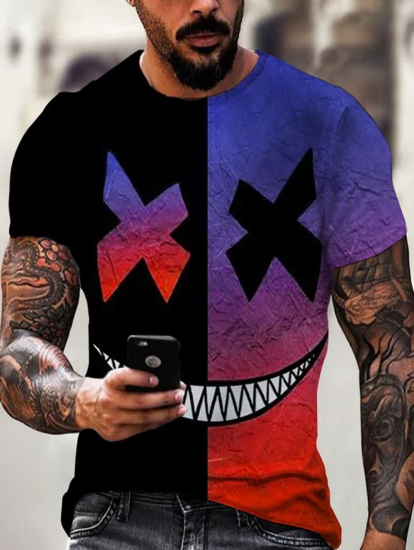 T-shirt Contraté à Imprimé Visage de Diable - multicolor 3XL