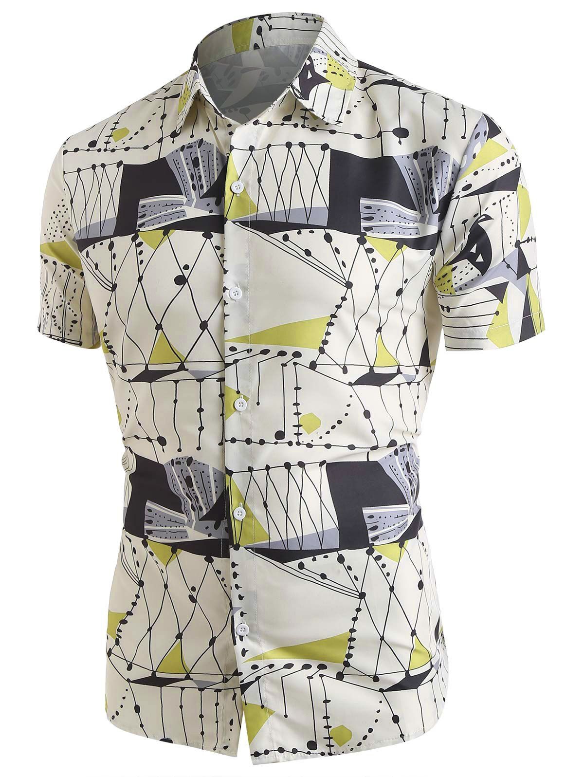Short Sleeve Geometric Print Shirt - multicolor A XXL
