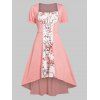 Floral Print Lace Up Faux Twinset High Low Dress - LIGHT PINK XXL