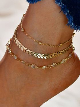 3 Pcs Golden Rhinestone Arrow Beads Chian Anklets Set