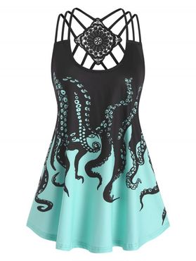 Plus Size Tank Top Octopus Print Colorblock Flower Lace Strappy Tank Top