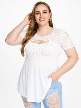 Plus Size & Curve Cutout Lace Panel Short Sleeves Tee