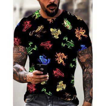 Funny Allover Colorful Frog Print T Shirt