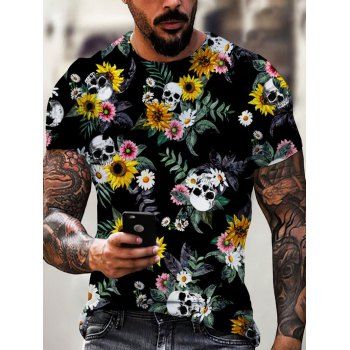 

Gothic Allover Skull Sunflower Floral Print T Shirt, Multicolor