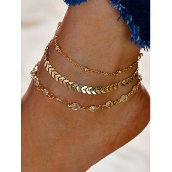 3 Pcs Golden Rhinestone Arrow Beads Chian Anklets Set dresslily imagine noua 2022