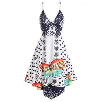 shop online Bohemian Vacation Butterfly Pineapple Polka Dots Plunge Asymmetric Dress DRESSLILY Gender Female Size M Color WHITE