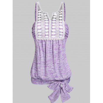 

Space Dye Print Guipure Splicing Bowknot Tank Top, Light purple