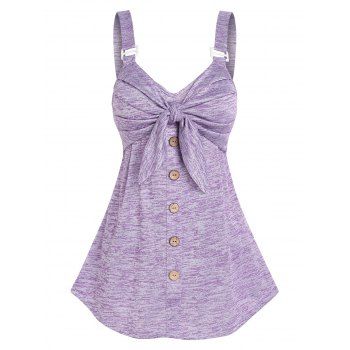 

Space Dye Knotted Empire Waist Buttoned Front Skirted Casual Tank Top, Purple