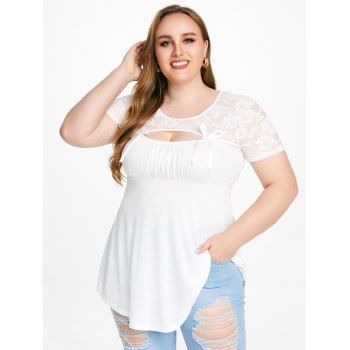 

Plus Size & Curve Cutout Lace Panel Short Sleeves Tee, White