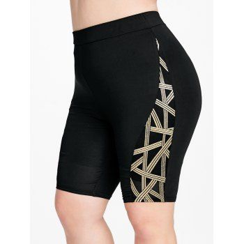 

High Rise Metallic Striped Plus Size Biker Shorts, Black