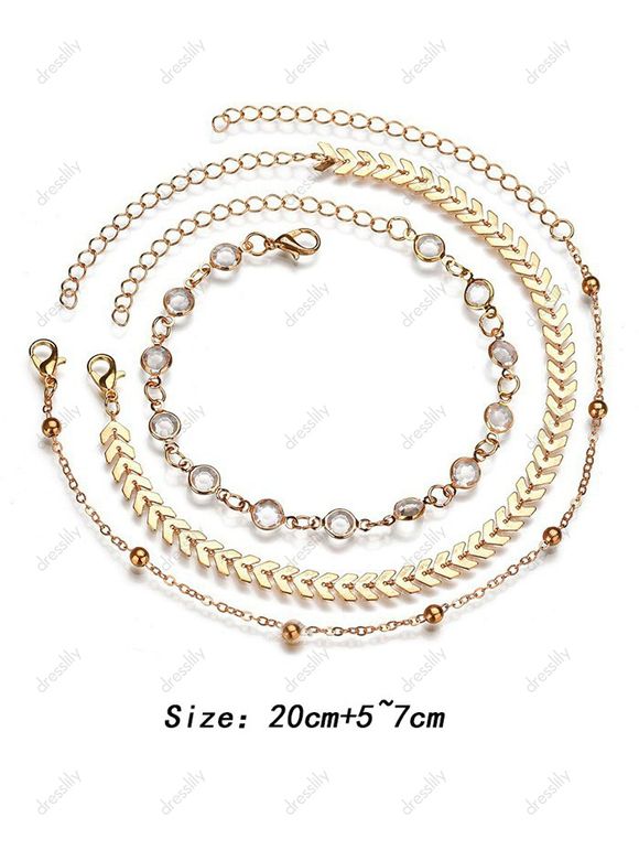 3 Pièces Ensemble de Chaîne de Cheville Flèche Perlée avec Strass - d'or 
