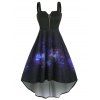 Plus Size Dress High Low Dress Galaxy Print Front Zip Cami Midi Dress - BLACK L