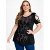 T-shirt Croisé à Epaule Dénudée Imprimé de Grande Taille avec Strass - Noir 3X | US 22-24
