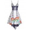Bohemian Vacation Butterfly Pineapple Polka Dots Plunge Asymmetric Dress - WHITE XXL