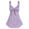 Space Dye Knotted Empire Waist Buttoned Front Skirted Casual Tank Top - PURPLE XXXL