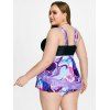 Plus Size Swirls Printed Padded Straps Tankini Swimwear - PURPLE 5X
