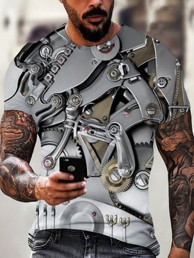 Summer Cool 3D Print T Shirt Mechanical Gear Round Collar Short Sleeves Tee