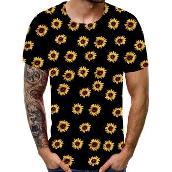 

Vacation Sunflower Allover Print T-shirt Short Sleeve Round Neck Casual Summer Tee, Multicolor