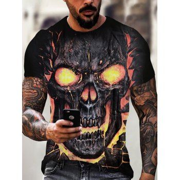 Men T-Shirts Gothic Skull Fire Flame 3D Print T Shirt Short Sleeve Casual Summer Tee Clothing Online S Multicolor