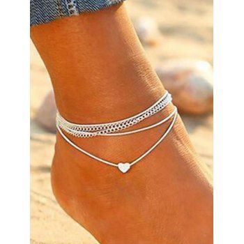 Summer Beach Style Heart Silver Layered Chian Anklet dresslily imagine noua 2022