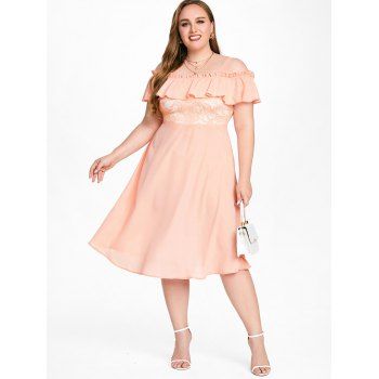 

Plus Size & Curve Cold Shoulder Ruffle Overlay Midi Dress, Light orange