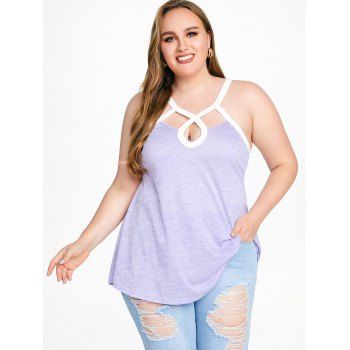 

Plus Size & Curve Keyhole Cutout Tank Top, Light purple