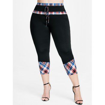 

Plus Size Plaid High Waisted Capri Leggings, Black