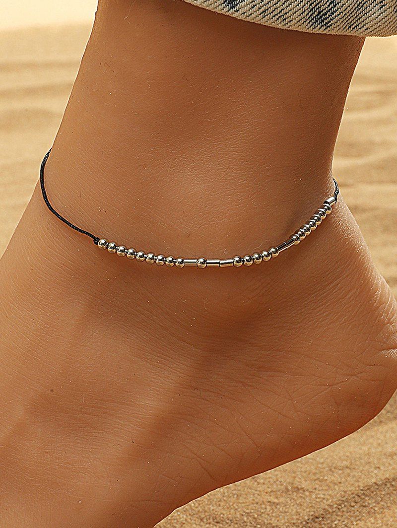 Simple Adjustable Alloy Beaded Chain Anklet - BLACK 