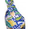 Vacation Swimsuit Lemon Floral Leaf Print Bowknot Ruffle Cinched Tankini Swimwear Set - BLUE XXL