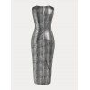 Plus Size&Curve Metallic Color Ruffled Midi Bodycon Dress - SILVER 4X | US 26-28