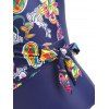 Bohemian Swimsuit Plunge Flower Paisley Print One-piece Swimwear - BLUE L