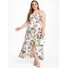 Robe Haute Basse Fleurie à Bretelle Fine de Grande Taille à Volants - Blanc 1X | US 14-16