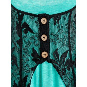 Plus Size Plain Color V Neck Skirted Cami Top and Floral Lace Slit Button Tank Top Set