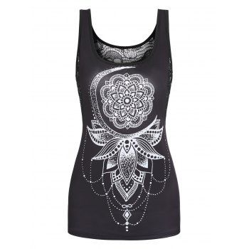 

Gothic Skull Rose Flower Print Lace Panel Tank Top, Multicolor