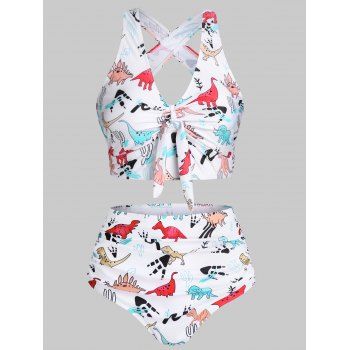 

Plus Size Dinosaur Cross High Rise Tankini Swimwear, White