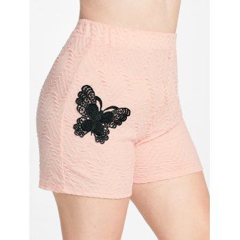 

Plus Size Lace Butterfly Textured Shorts, Light pink