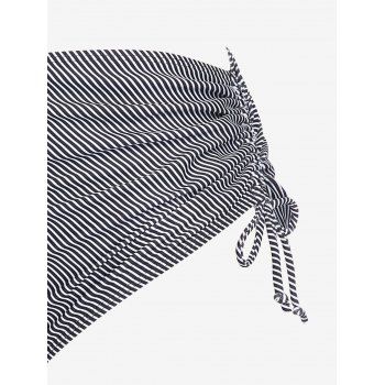 Plus Size & Curve Mushroom Print Ruffled Overlay Striped Cinched Tankini Swimsuit
