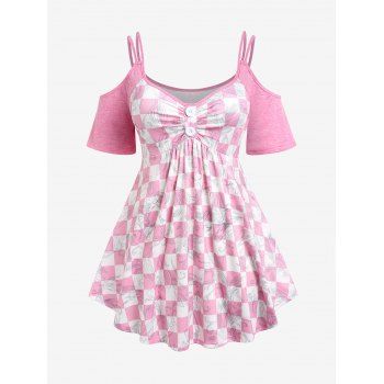 

Plus Size Checkerboard Cold Shoulder Tee, Light pink